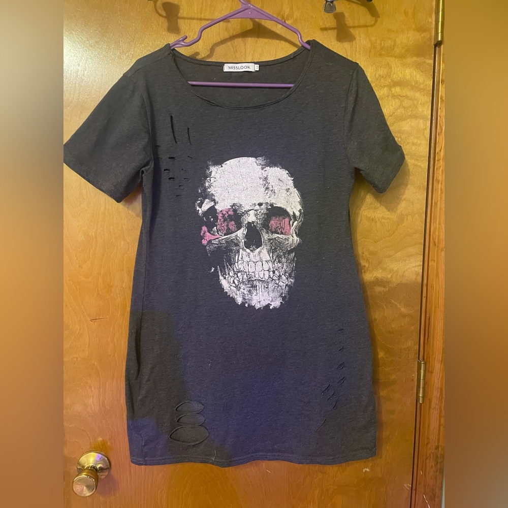 Misslook t-shirt skull dress distressed SZ M